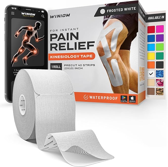 Kinesiology Tape-Incredible Support for Athletic Sports and Recovery + Free Taping Guide - Pre-Cut 2 inch 32 feet (Frosted White + Free Taping Guide, 1 Pack)