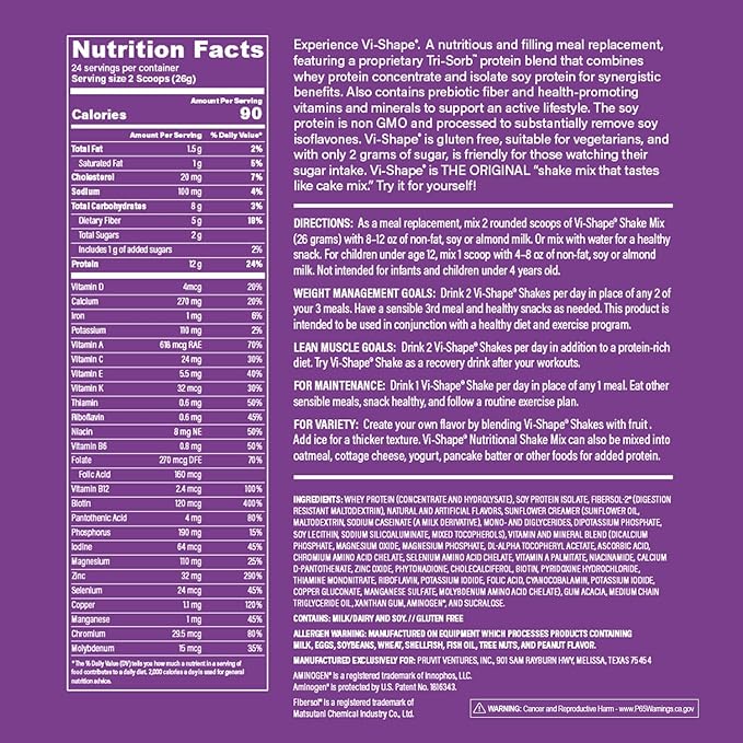 Vi Shape Original Nutritional Shake Mix Sweet Cream Flavor | 22oz (4 Bags, 96 Servings)