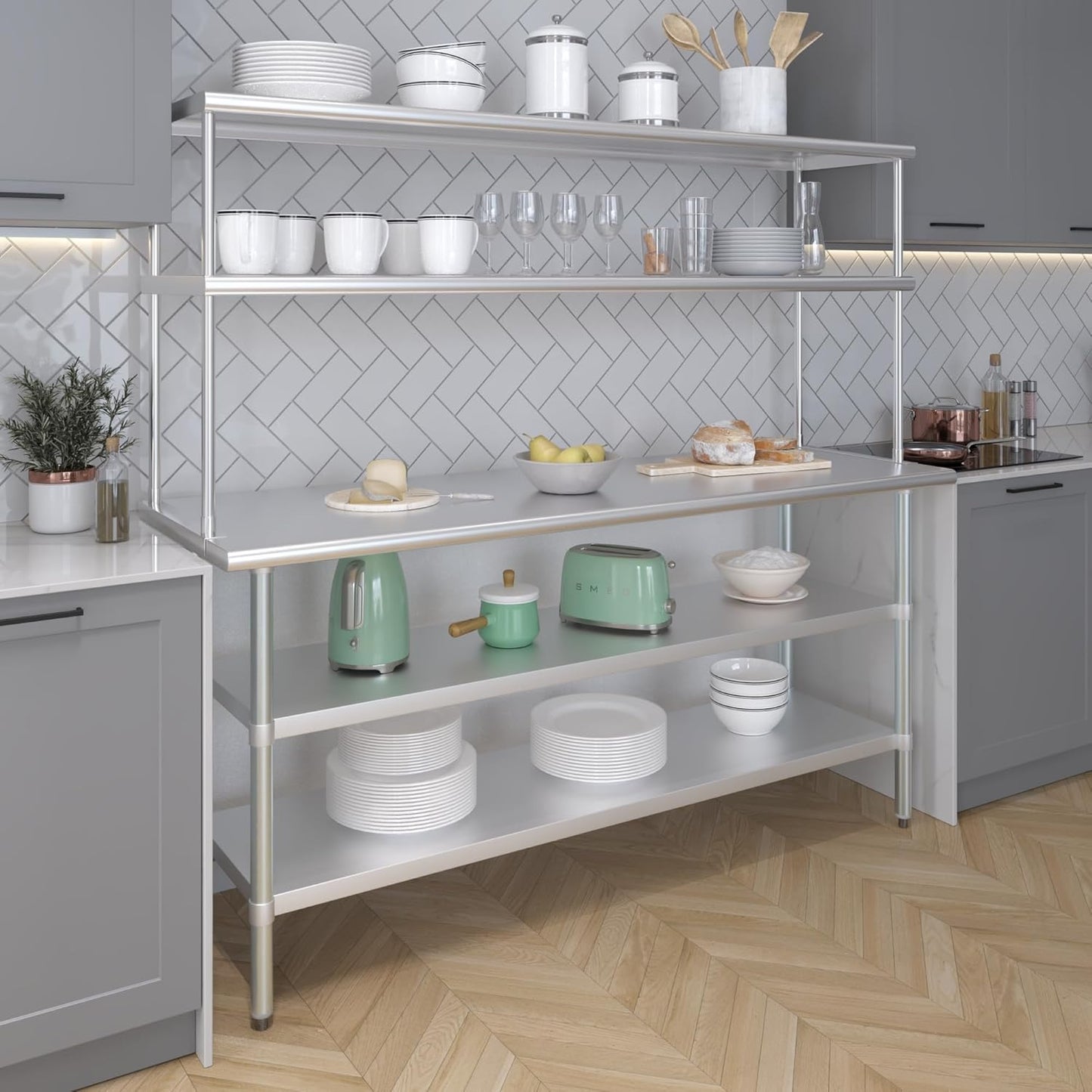 AmGood Stainless Steel Work Table with 2 Shelves | NSF (24" x 72" Table with 2 Shelves + 18" Overshelf)