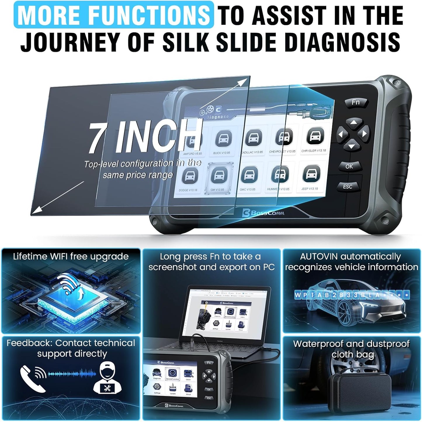 BOSSCOMM IF745 OBD2 Scanner, All Systems Car Code Reader Scan Tool with 6 Resets, ABS Bleeding/OiL/EPB/SAS/Throttle/Battery, Car Scanner Diagnostic Tool for All Cars, Easy to Use, Lifetime Free Update