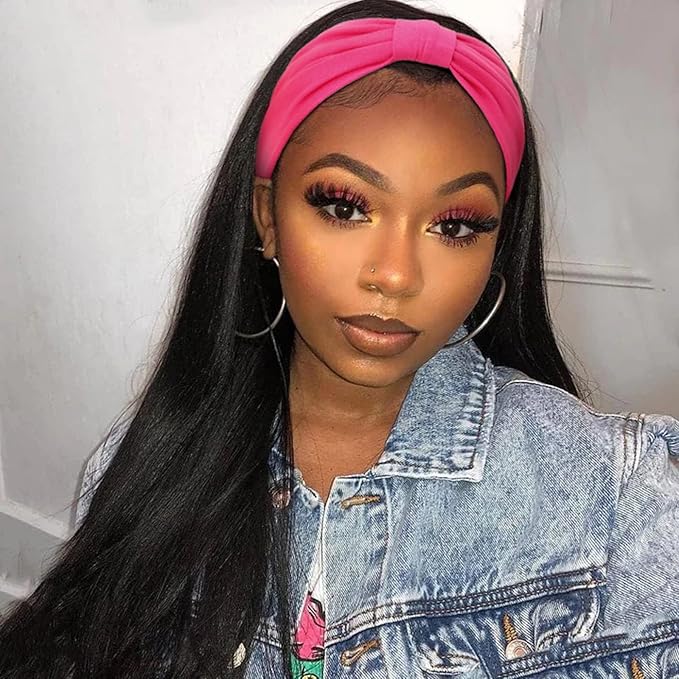 Wide Headbands for Women Black Stylish Head Wraps Summer Boho Thick Hairbands Large Pink African Sport Yoga Turban Headband Hair Accessories (Pack of 4)