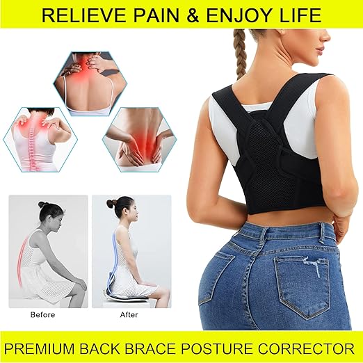 URSEXYLY Posture Corrector for Women and Men Adjustable Upper Back Brace Breathable Spine Support-Neck, Shoulder, Clavicle, Back Relief(M/L,Black)