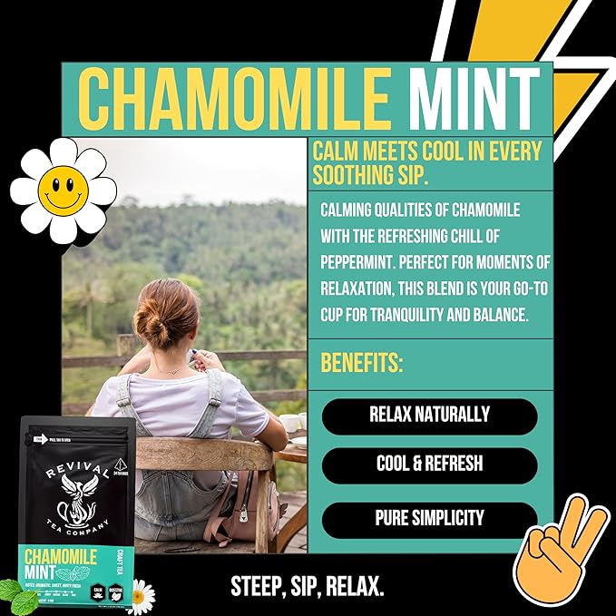 Revival Tea Company Chamomile Mint Tea - Herbal Tea Blend of Chamomile Flowers and Peppermint Leaf - Caffeine Free - Loose Leaf 3 Ounces