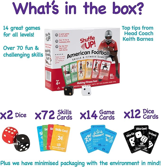 Shuffle Up American Football Card Game โ Kids Outdoor Garden Games with 70+ Fun & Active Fitness Workout Cards, American Football Gifts for Boys & Girls, Fun Family Games