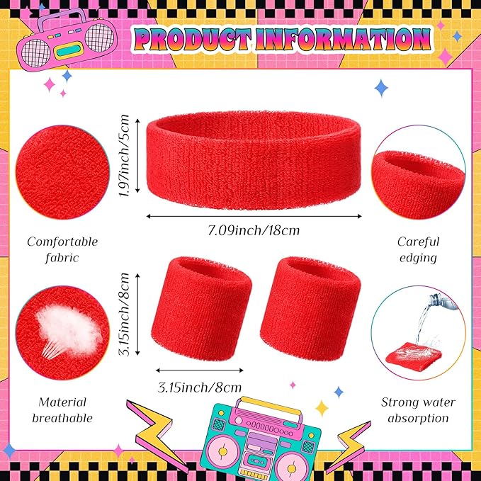 3 Pack Neon Sweatbands Sports Wristband and Headband 80s Sweatbands for Party Football Basketball Baseball Soccer