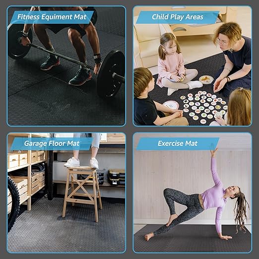 Art3d 48 Sq.Ft Eva Puzzle Exercise Mats, 24"x24" x 1/2" Thick Foam Interlocking Tiles for Flooring, Workout, Gym Equipments, Pack of 12