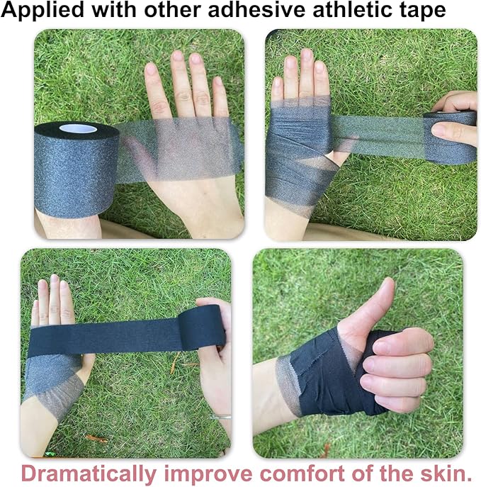 Pre Wrap Tape Athletic,3 Rolls X 22 Yards Black Prewrap Headbands for Hair,Foam Underwrap Sports Wrap