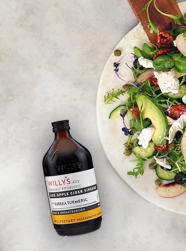 Willy's ACV Organic Probiotic Apple Cider Vinegar with Mother for Gut Health - with Turmeric & Eureka Lemon 16.9 fl oz