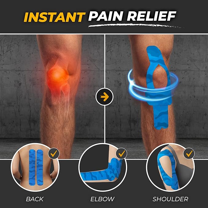 Kinesiology Tape-Incredible Support for Athletic Sports and Recovery + Free Taping Guide - Pre-Cut 2 inch 16.4 feet (Electric Blue Camo + Free Taping Guide, 1 Pack)