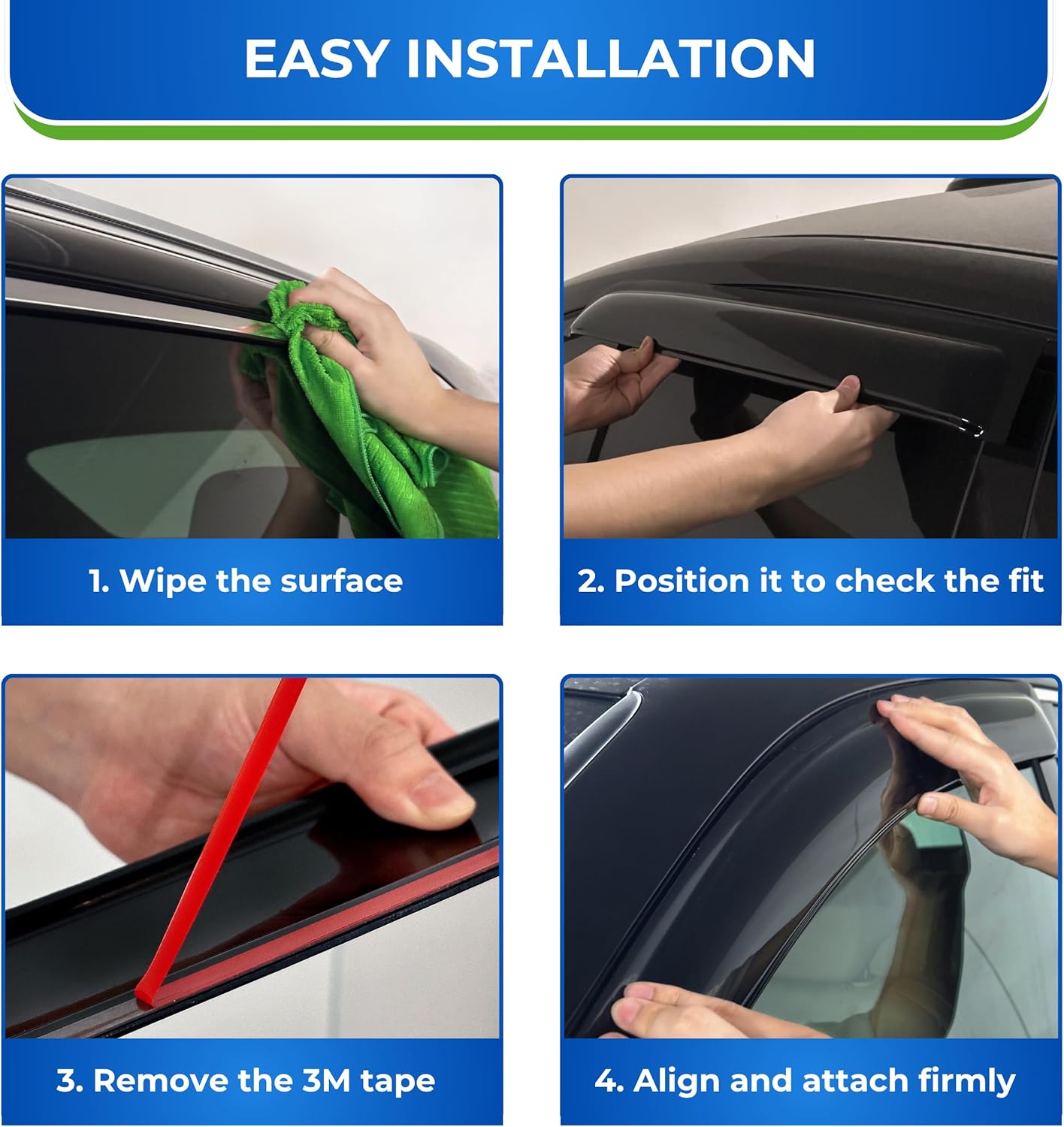 KPY Window Visor Compatible with Honda CR-V 1997-2001 (CRV), 4PC Rain Guard Side Window Vent Deflectors Tape-On Mugen Style, 1997 1998 1999 2000 2001