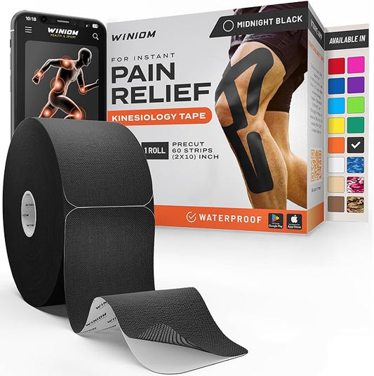 Kinesiology Tape-Incredible Support for Athletic Sports and Recovery + Free Taping Guide - Pre-Cut 2 inch 50 feet (Midnight Black + Free Taping Guide, 1 Pack)