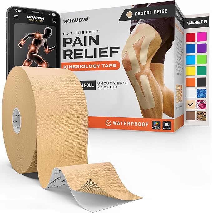 Kinesiology Tape-Incredible Support for Athletic Sports and Recovery + Free Taping Guide-Uncut 2 inch 50 feet Roll (Desert Beige + Free Taping Guide, Pack of 1)