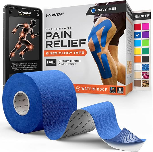 Kinesiology Tape-Incredible Support for Athletic Sports and Recovery+Free Taping Guide-Uncut 2 inch 16.4 feet Roll (Navy Blue + Free Taping Guide, Pack of 1)