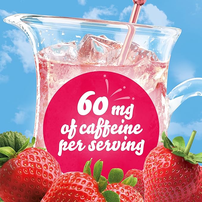 Crystal Light Wild Strawberry Artificially Flavored Powdered Drink Mix with Caffeine, 120 ct Pack, 12 Boxes of 10 On-the-Go-Packets