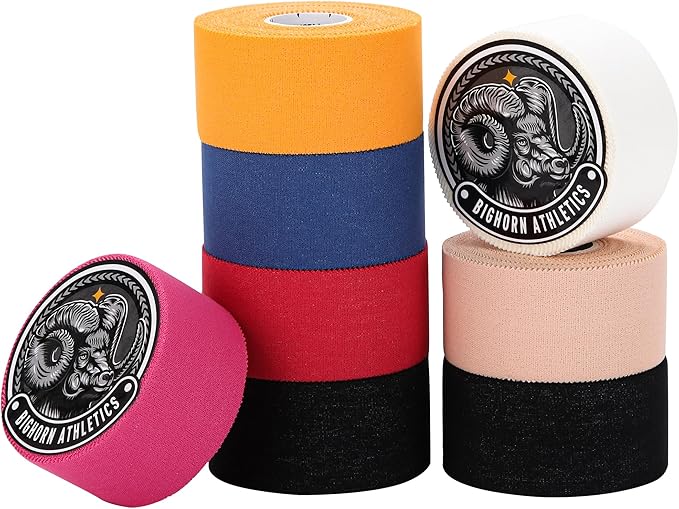 Bighorn Athletics Sports Tape | EZ-Tear Red Athletic Tape for Wrist, Hand, Ankle & Foot Support | Zinc Oxide Infused & Latex-Free Adhesive, Breathable Cotton Fabric, 1.5-Inch x 45-Feet, 4 Rolls, Red