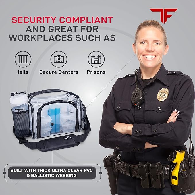 ThinkFit Clear Lunch Bag with 6 Meal Prep Containers - BPA-Free, Reusable, Microwave + Freezer Safe - With Shaker Cup and more! Clear Lunch Box - Transparent Bag for Work