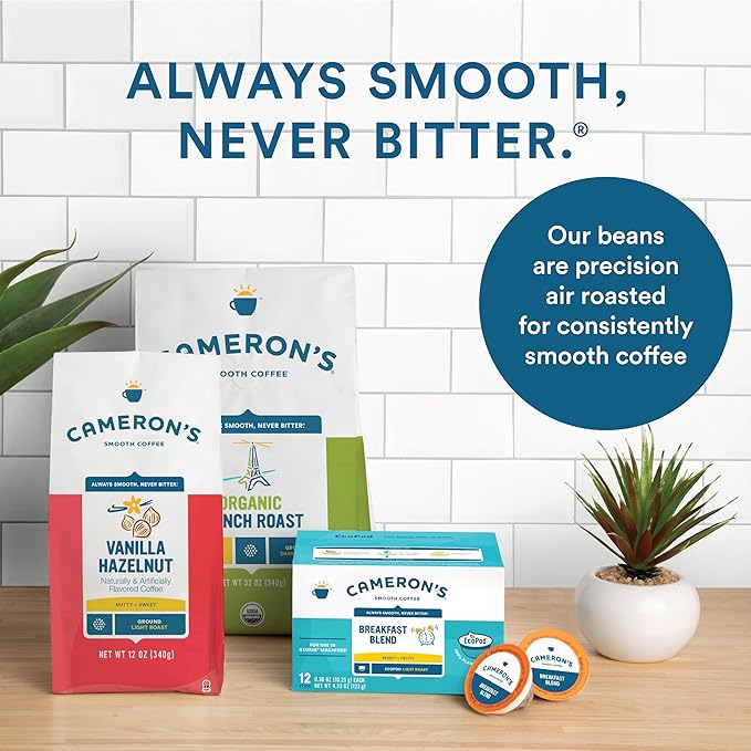 Cameron's Coffee Roasted Ground Coffee Bag, Flavored, Vanilla Hazelnut, 12 Ounce (Pack of 6)