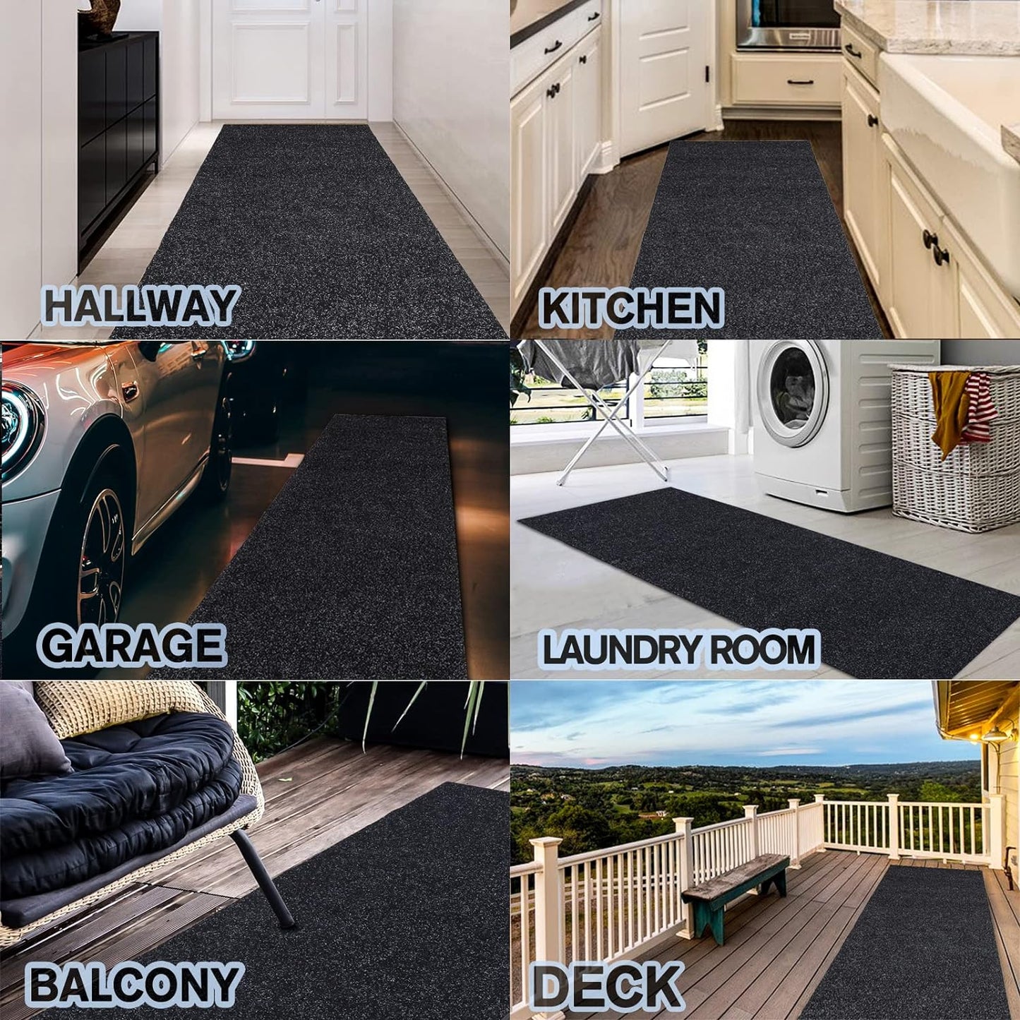 Custom Size Backed Non-Slip Area Rugs Runner, Easy Clean, Waterproof Runner Rugs for Hallway Entryway, Kitchen, Laundry, 2FT x 40FT, Black