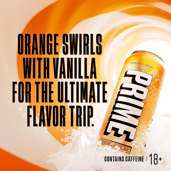 PRIME Energy DREAMPOP, Zero Sugar Energy Drink, 200mg Caffeine and 300mg of Electrolytes for Hydration, for Hydration, Vegan, Gluten Free,16 Fluid Ounce, 12 Pack