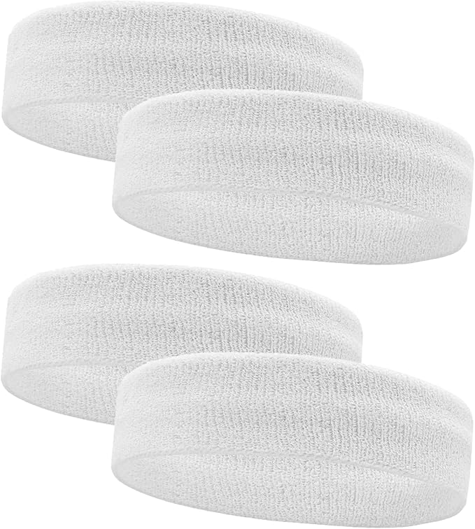 4 Pack Sweatbands Sports Headband for Men and Women, Moisture Wicking Athletic Workout Headband for Running, Tennis, Basketball, Yoga, Gym Stretchy Unisex Sweatband