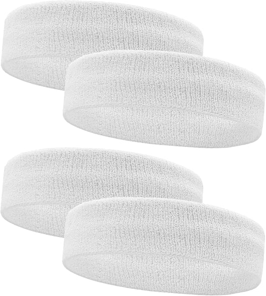 4 Pack Sweatbands Sports Headband for Men and Women, Moisture Wicking Athletic Workout Headband for Running, Tennis, Basketball, Yoga, Gym Stretchy Unisex Sweatband