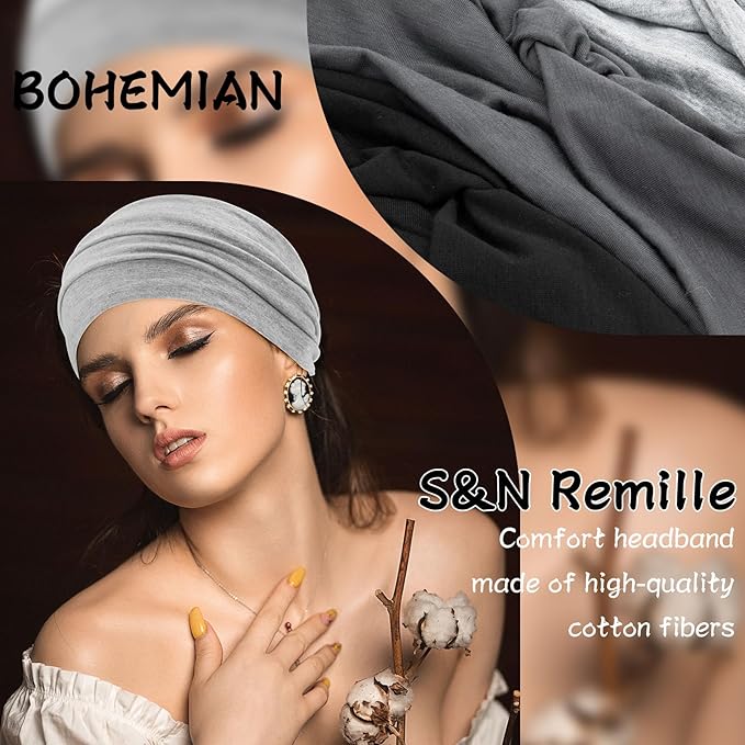 S&N Remille Wide Headbands for Women, Large Hairband, Elastic Non-Slip Headband Twist Knotted Accessories, Yoga Workout Vintage Hair 3 Pack (Colour-9)