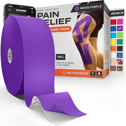 Kinesiology Tape-Incredible Support for Athletic Sports and Recovery + Free Taping Guide-Uncut 2 inch 100 feet Roll (Indigo Purple + Free Taping Guide, Pack of 1)