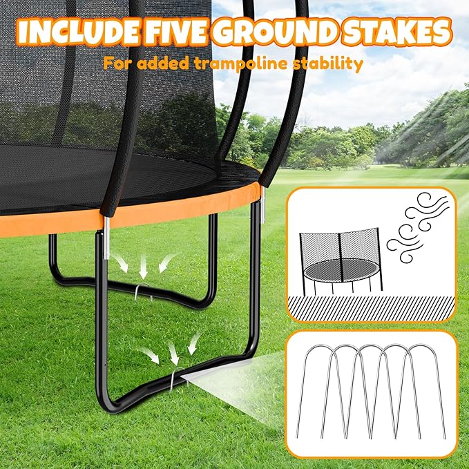 Trampoline 8FT 10FT 12FT 14FT 16FT, Outdoor Trampolines for Kids and Adults, Recreational Trampoline with Enclosure Net & Ladder, Round Trampoline ASTM Approved, 400/450LBS Weight Capacity