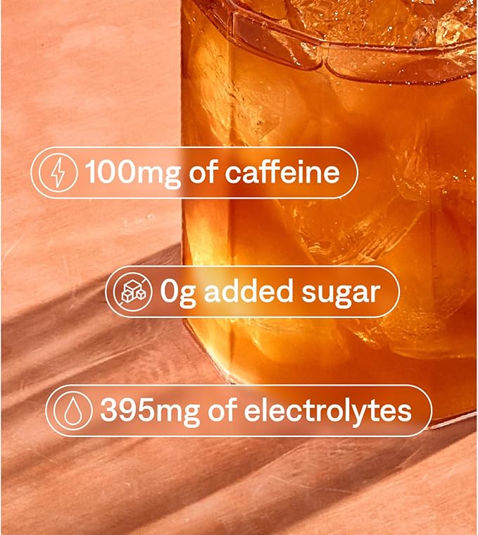 Cure Hydration Performance | Plant-Based Electrolyte Energy Drink Mix | No Added Sugar | Dehydration Relief Powder | 100mg of Caffeine | Non-GMO | Vegan | Pouch of 14 Packets - Peach