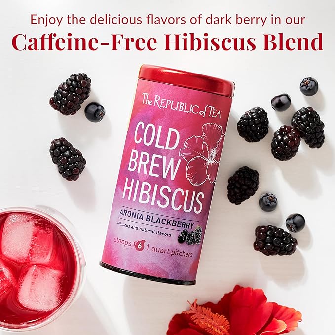 The Republic of Tea – Cold Brew Hibiscus Aronia Blackberry Iced Tea, Large Herbal Iced Tea Pouches, Steeps Six One-Quart Pitchers