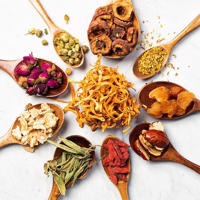 qìsane Cordyceps Tea Bags with Dried Rose Buds - Adaptogenic Cordyceps Mushroom Flowers, Dried Roses, Astragalus Root & Codonopsis Root Helps Boost Qi & Balance Body & Spirit - 10 sachets (~30 cups)