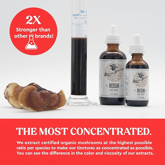 Hodgins Harvest Organic Reishi Tincture | Made with Mushrooms Grown On Our Farm in The USA | Dual Extract | Extra-Concentrated (2 fl oz)