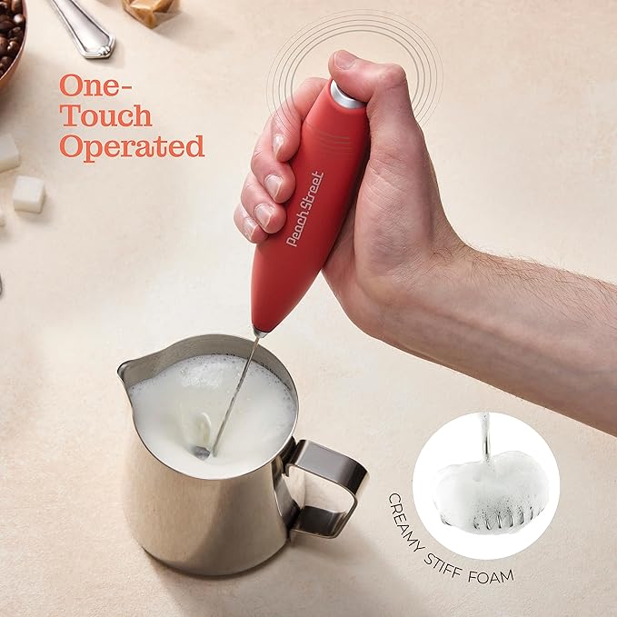 Powerful Handheld Milk Frother, Mini Milk Foamer, Battery Operated Stainless Steel Drink Mixer with Frother Stand