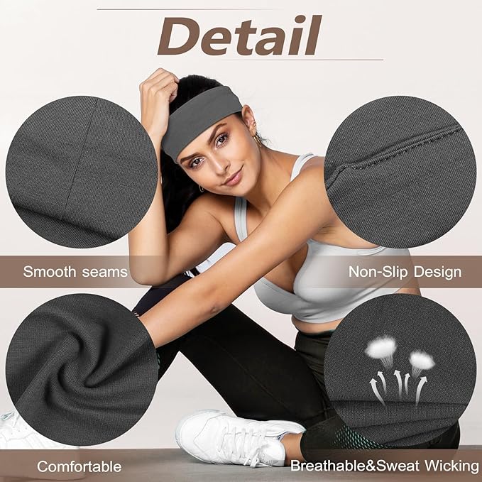 Headbands for Women Non Slip - 7PCS Fashion Sports Hair Bands for Women's Hair, Soft Cotton Cloth Stretchy Headbands for Women for Workout Yoga Running