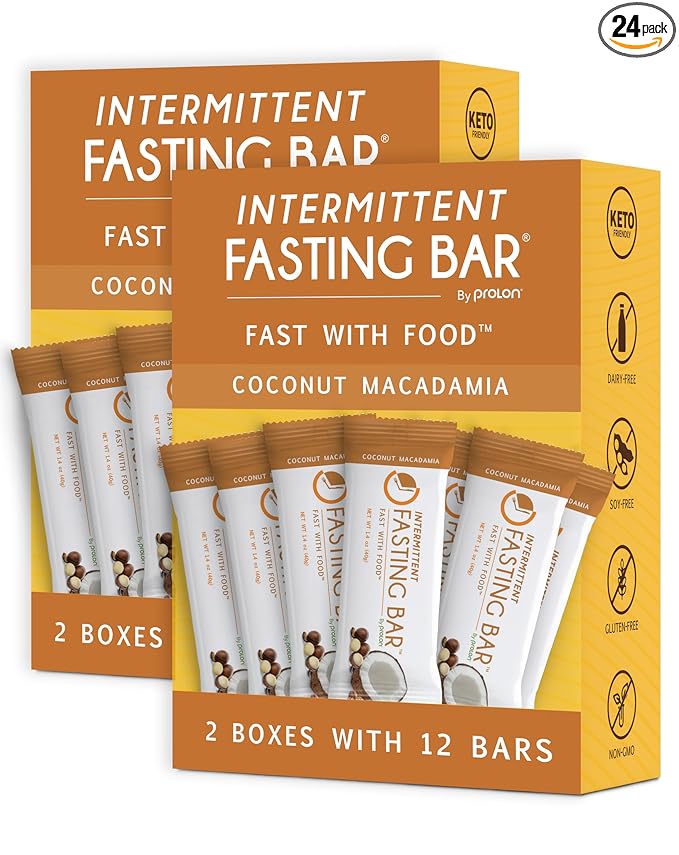 Prolon Fast Bars | Keto, Gluten Free, Dairy Free, Plant Based Protein, Intermittent Fasting Bars | Developed to Not Break Your Fast | Coconut Macadamia Nut, 24 Ct