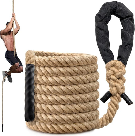 Climbing Rope Gym Workout - 1.5 Inch Diameter 10FT 15FT 20FT 25FT 30FT 35FT Heavy Duty Jute Thick Ropes for Adults Strength Training Outdoor Tree Swing Indoor Home Fitness Exercise