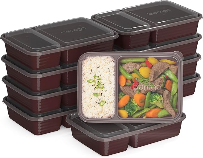 Bentgo 20-Piece Lightweight, Durable, Reusable BPA-Free 2-Compartment Containers - Microwave, Freezer, Dishwasher Safe - Burgundy