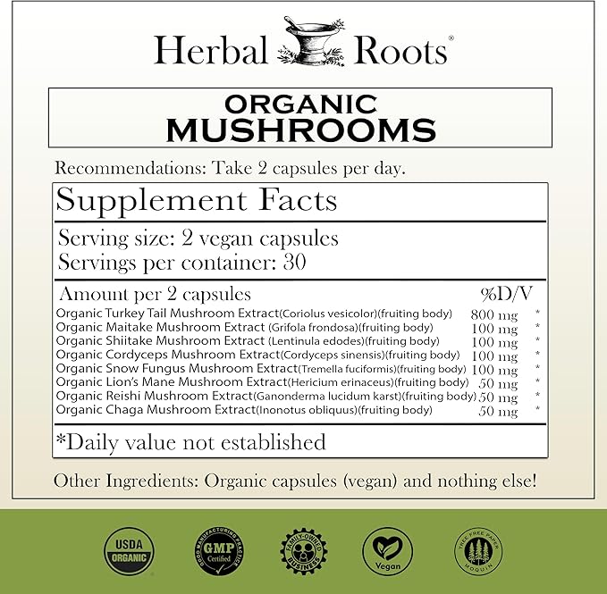 Herbal Roots Certified Organic Skin Health Trio, Apple Cider Vinegar, Fruiting Body Mushroom Blend, Black Elderberry,