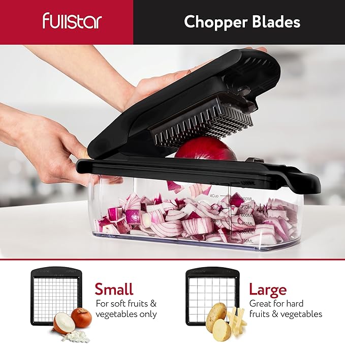 Fullstar The Original Pro Chopper - Vegetable Chopper and Spiralizer, Food Chopper with Container, Fruit Slicer, Kitchen Gadgets & Accessories, Home Essentials (4 in 1, Black)
