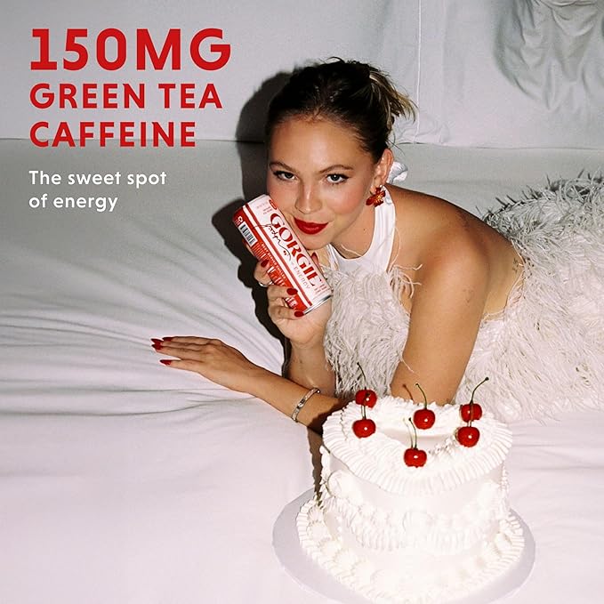 GORGIE Jordyn Jones Cherry Lime, Sugar-Free Natural Energy Drink Sparkling, Healthy Energy Drinks - Green Tea, Biotin, B Vitamins -150mg Caffeine, Vegan, & Low Calorie (Pack of 12)