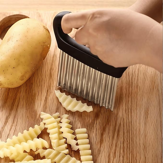 Crinkle-Cut Wave Slicer French Fry Vegetable Cutter, Stainless Steel Blade