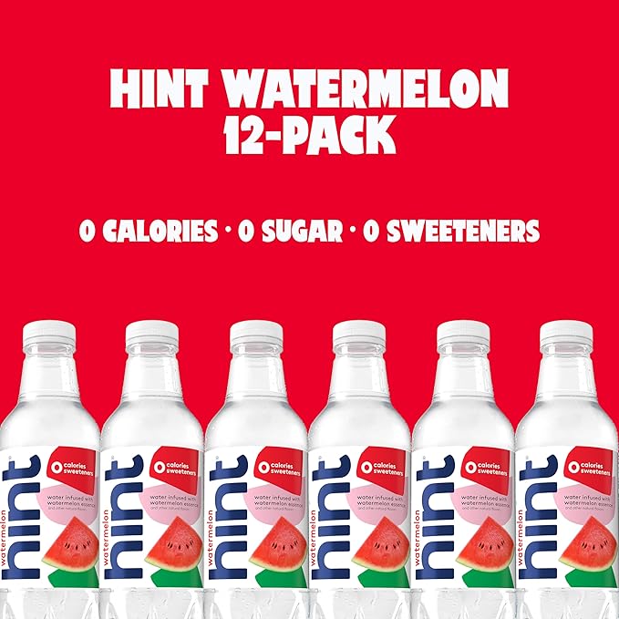 Hint Fruit-Infused Bottled Water, Watermelon - Sugar Free Flavored Water with Zero Calories, Naturally Flavored, and No Artificial Sweeteners - 16 Fl Oz (Pack of 12)