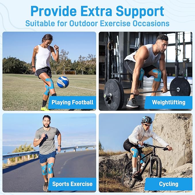 Kinesiology Tape for Knees, 10 Count Knee Tape for Knee Pain Relief Pre Cut, Latex Free Knee Tape, Support Muscles and Joints, Knee Kinesiology Tape Pre Cut, Waterproof and Elastic (Blue)