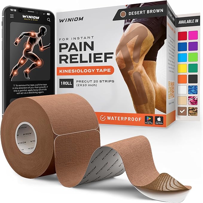 Kinesiology Tape-Incredible Support for Athletic Sports and Recovery + Free Taping Guide - Pre-Cut 2 inch 16.4 feet (Desert Beige (Brown) + Free Taping Guide, 1 Pack)