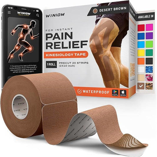 Kinesiology Tape-Incredible Support for Athletic Sports and Recovery + Free Taping Guide - Pre-Cut 2 inch 16.4 feet (Desert Beige (Brown) + Free Taping Guide, 1 Pack)