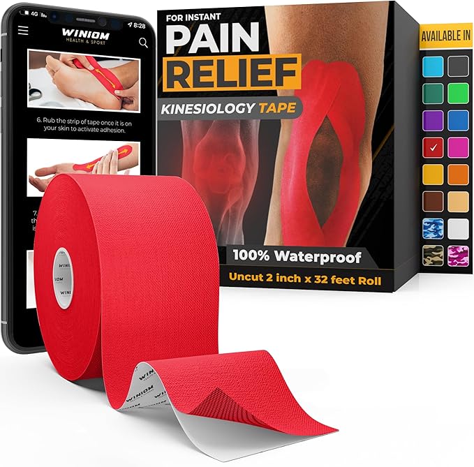 Kinesiology Tape-Incredible Support for Athletic Sports and Recovery + Free Taping Guide-Uncut 2 inch 32 feet Roll (Crimson Red + Free Taping Guide, Pack of 1)
