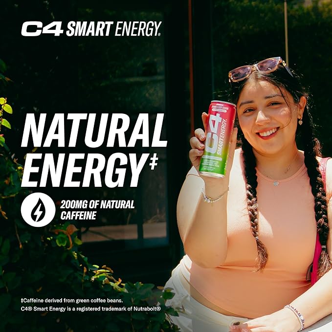 Cellucor C4 Smart Energy Drink ‚ Boost Focus and Energy with Zero Sugar, Natural Energy, and Nootropics - 200mg Caffeine - Peach Mango (12oz Pack of 12)