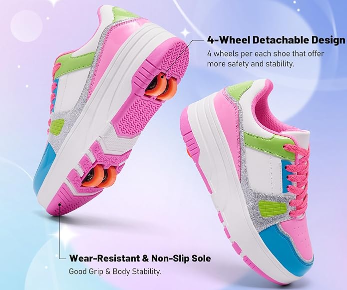 Roller Skate Shoes for Kids Girls Boys Detachable Wheeled Fashion Sneakers