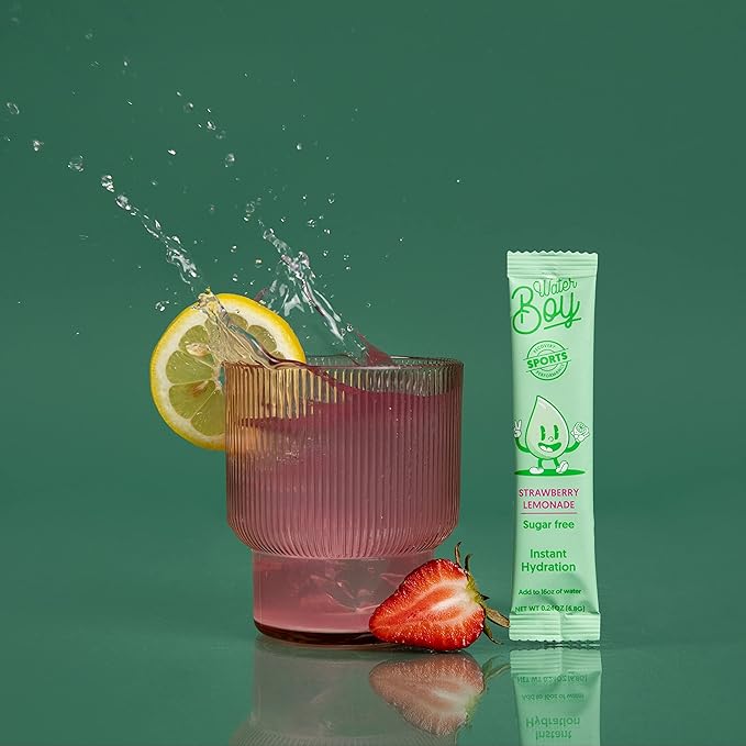 Waterboy Workout Hydration | 2,960mg Sugar Free Electrolyte Powder Packets | L-Glutamine + Vitamins | No Sugar, All Natural, Gluten Free | 15 Drink Stick Mixes (Strawberry Lemonade)