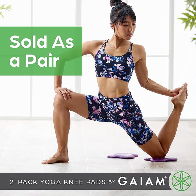 Gaiam Yoga Knee Pads (Set of 2) - Yoga Props and Accessories for Women/Men Cushions Knees and Elbows for Fitness, Travel, Meditation, Kneeling, Balance, Floor, Pilates